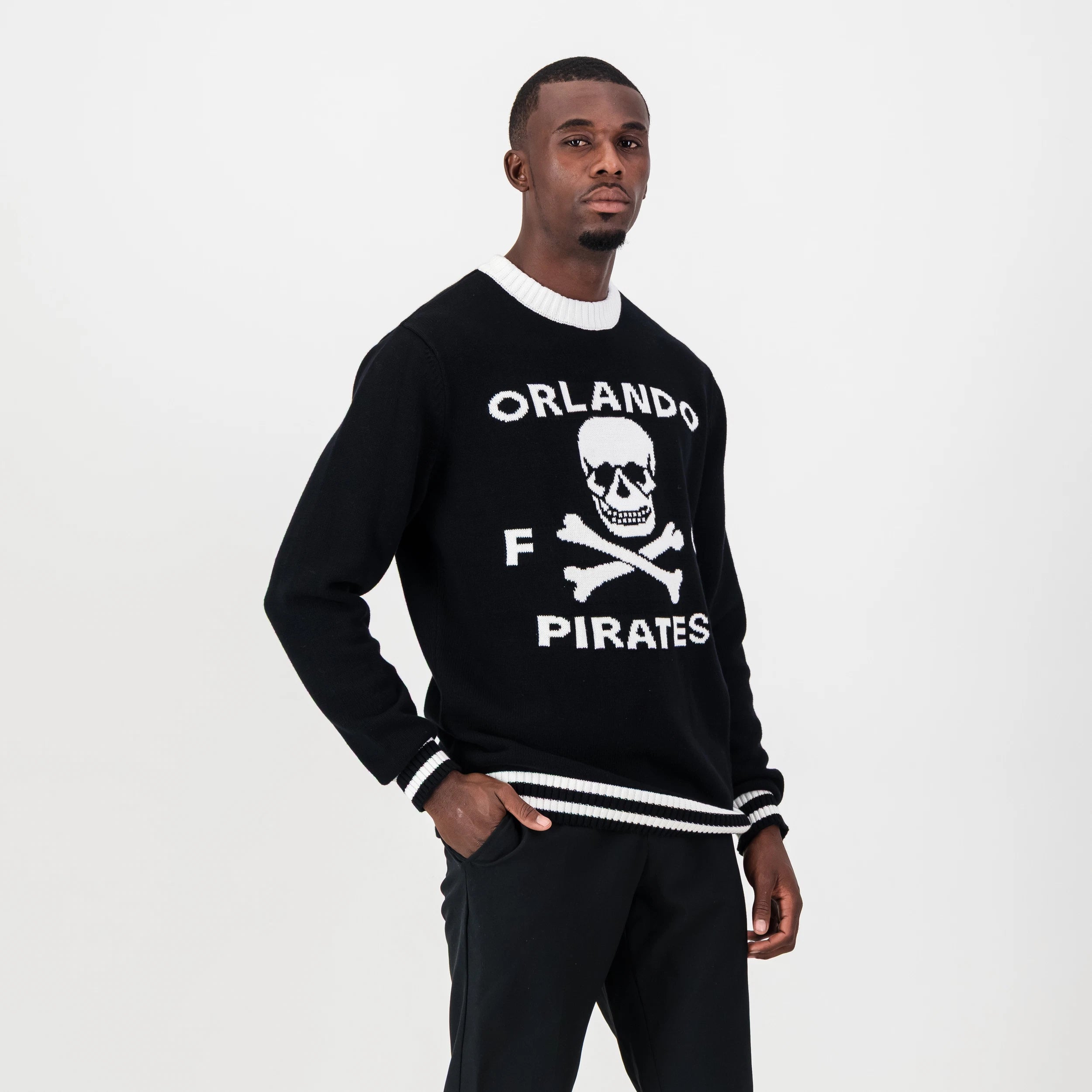 Orlando Pirates Tipped Crew Knit LS Jersey- Black